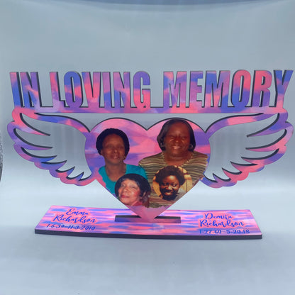 In Loving Memory Angel Wings Heart Plaque
